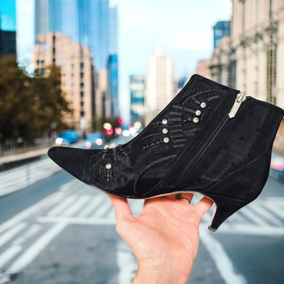 SAM EDELMAN "KAMI" BEADED KITTEN HEEL BOOTIES - Picture 2 of 12